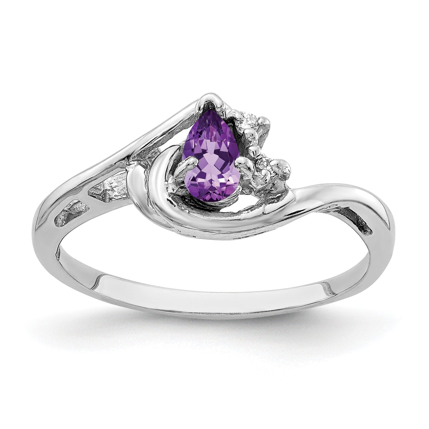14k White Gold 5x3mm Pear Amethyst and AA Diamond Ring
