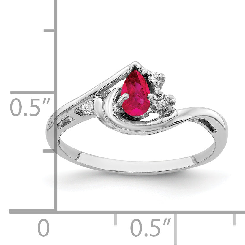 14k White Gold 5x3mm Pear Ruby AA Diamond ring