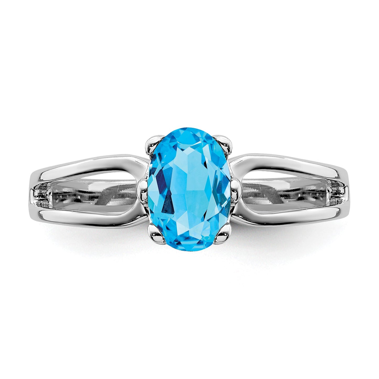 14k White Gold 6x4mm Oval Blue Topaz Ring