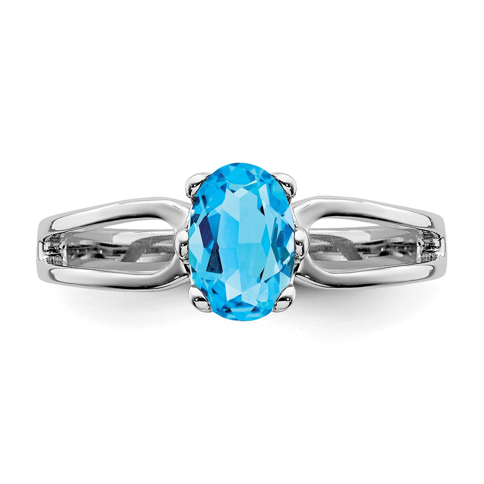 14k White Gold 6x4mm Oval Blue Topaz Ring