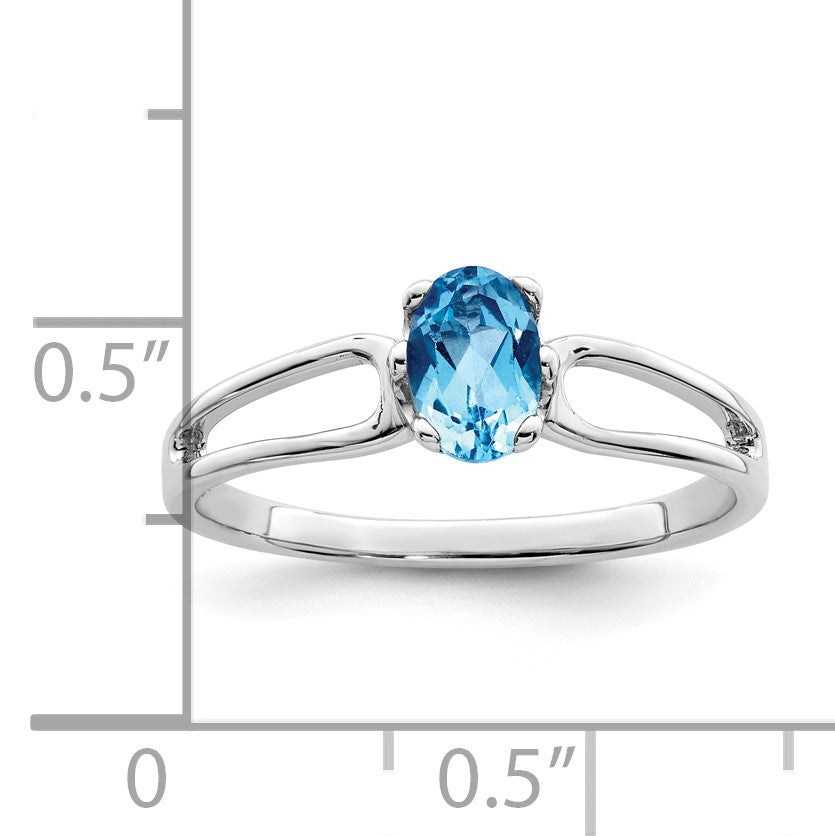 14k White Gold 6x4mm Oval Blue Topaz Ring