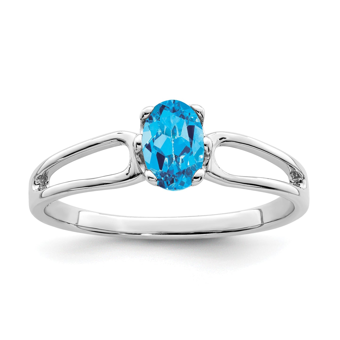 14k White Gold 6x4mm Oval Blue Topaz Ring