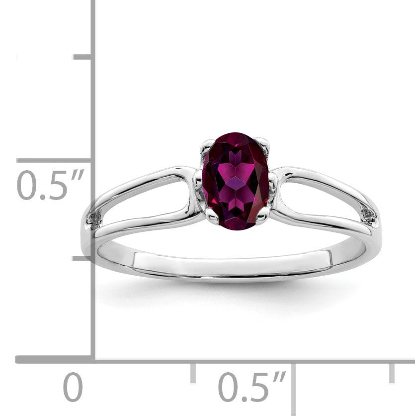 14k White Gold 6x4mm Oval Rhodolite Garnet Ring