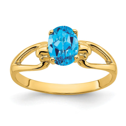 14k 7x5mm Oval Blue Topaz Ring