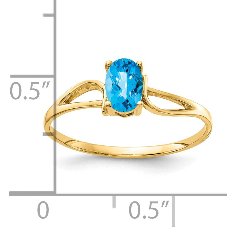 14k 6x4mm Oval Blue Topaz Checker-cut Ring