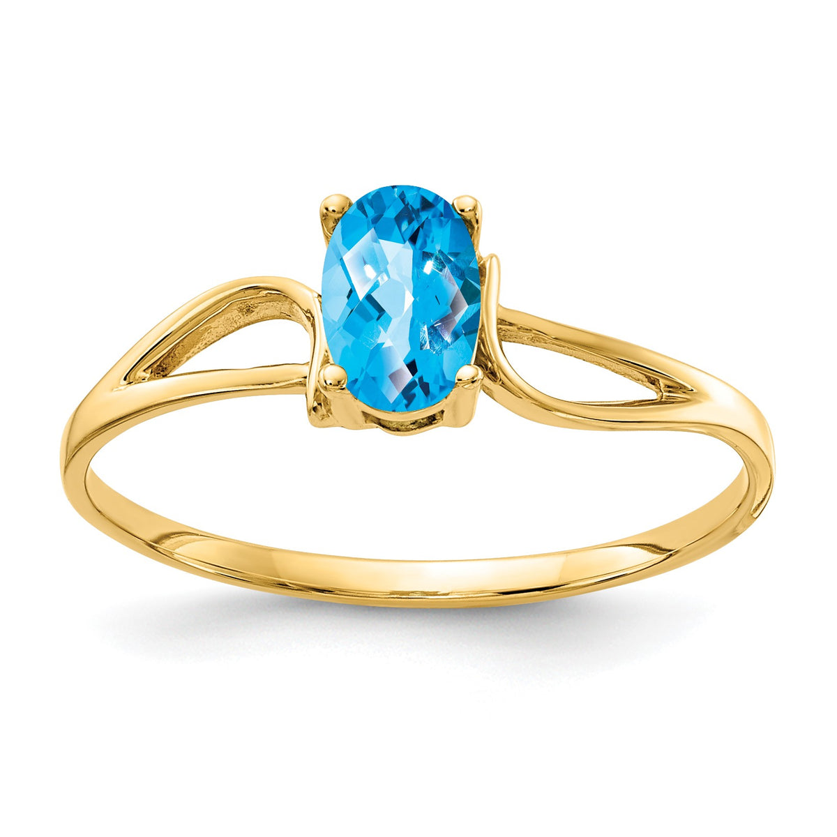14k 6x4mm Oval Blue Topaz Checker-cut Ring