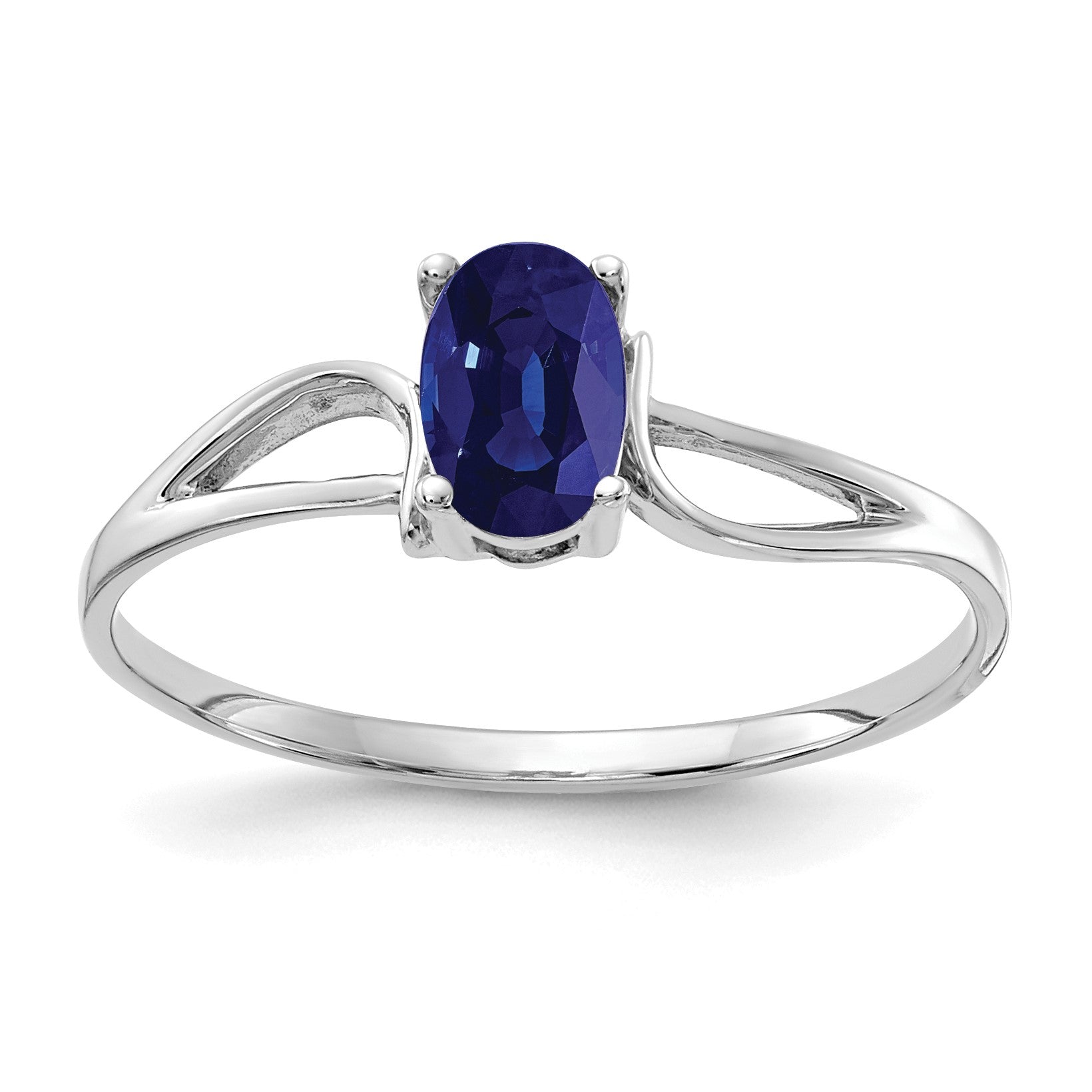 14k White Gold 6x4mm Oval Blue Sapphire Ring