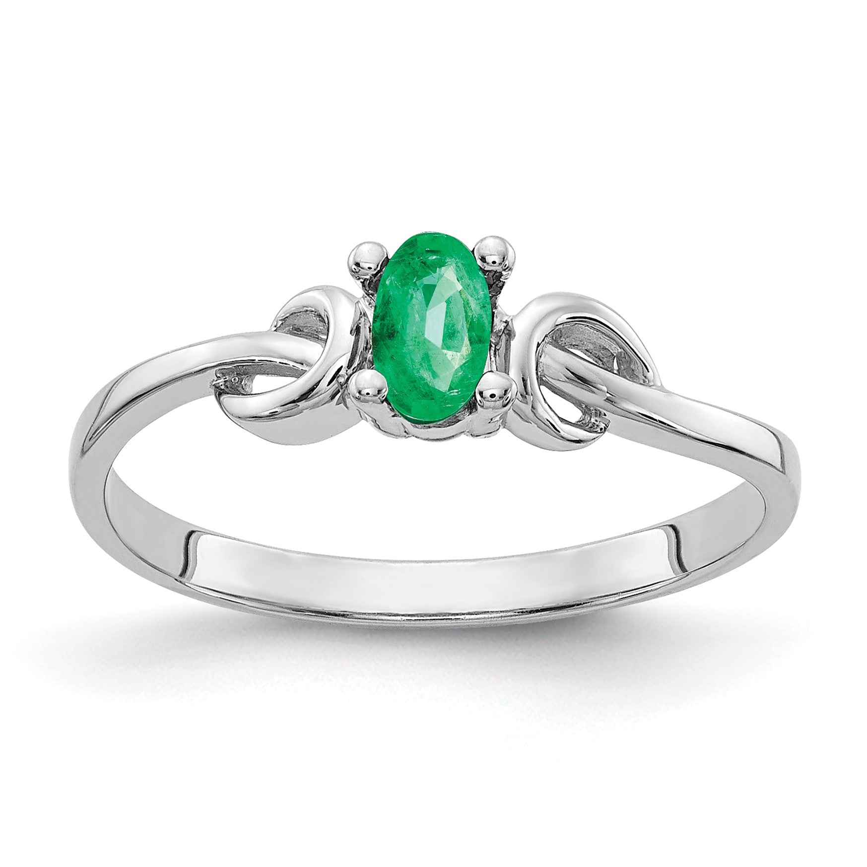 14k White Gold 5x3mm Oval Emerald Knot Ring