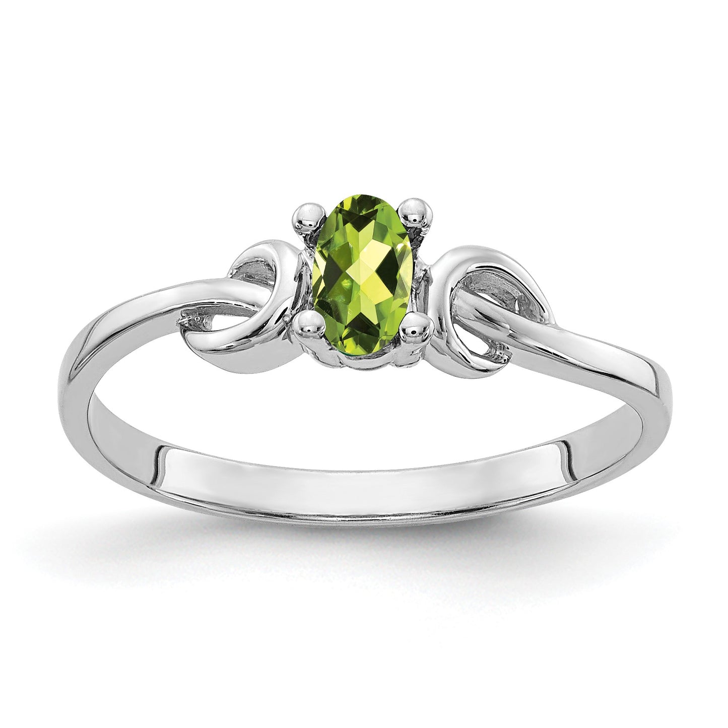 14k White Gold 5x3mm Oval Peridot Knot Ring