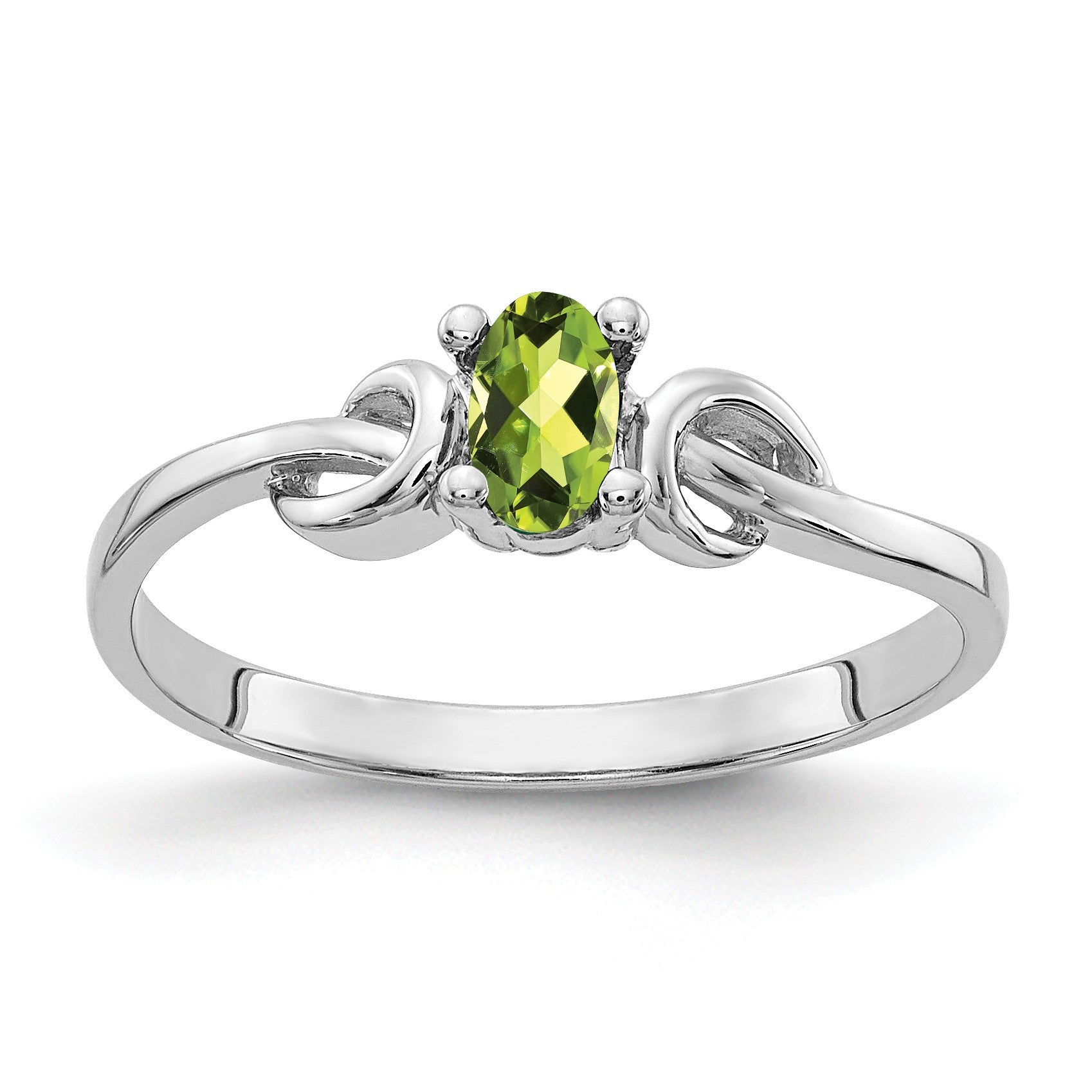 14k White Gold 5x3mm Oval Peridot Knot Ring