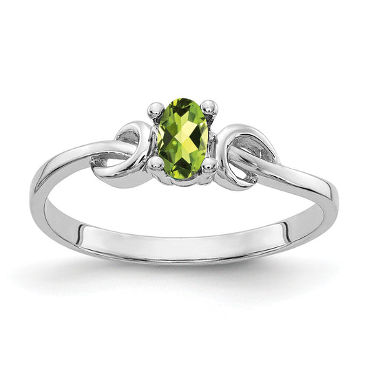 14k White Gold 5x3mm Oval Peridot Knot Ring