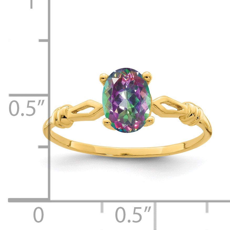 14k 7x5mm Oval Mystic Fire Topaz Ring