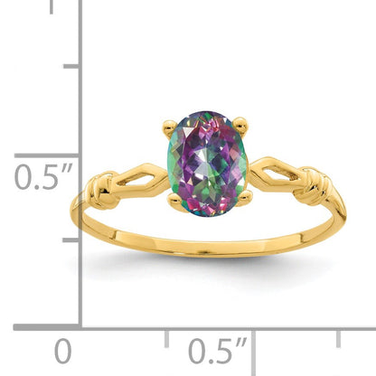 14k 7x5mm Oval Mystic Fire Topaz Ring