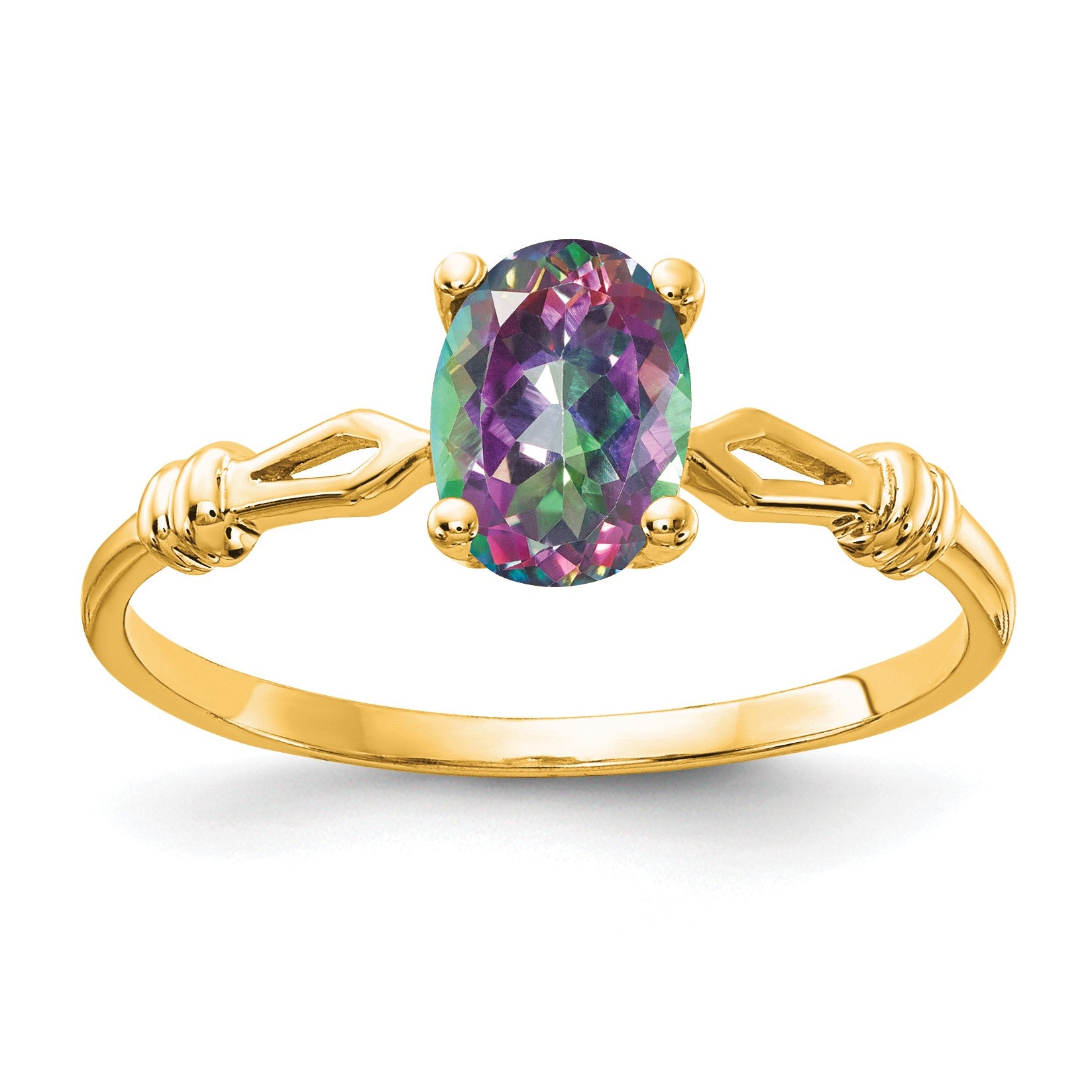 14k 7x5mm Oval Mystic Fire Topaz Ring