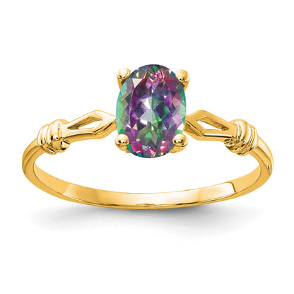14k 7x5mm Oval Mystic Fire Topaz Ring
