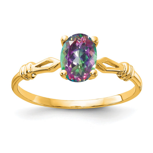 14k 7x5mm Oval Mystic Fire Topaz Ring