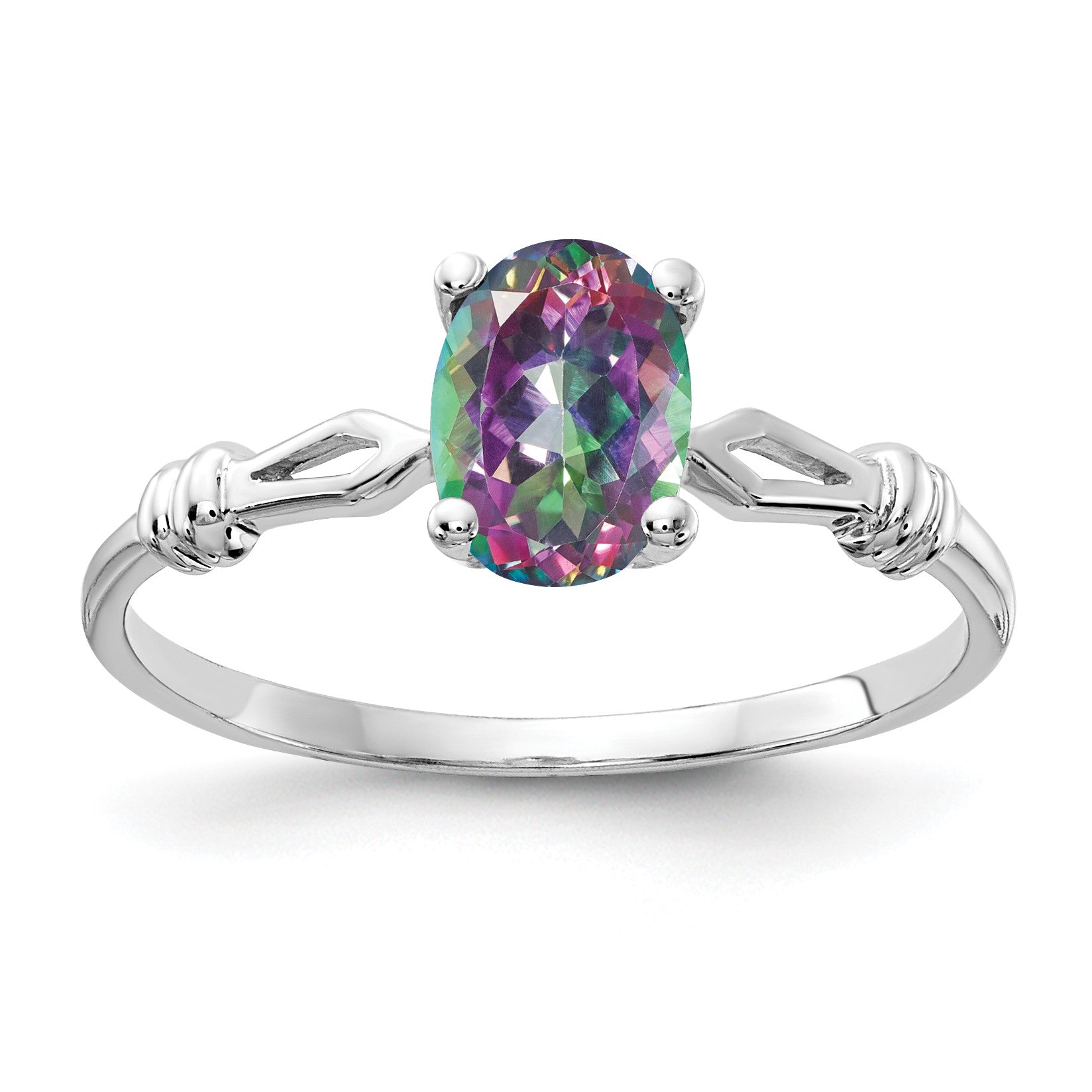 14k White Gold 7x5mm Oval Mystic Fire Topaz Ring