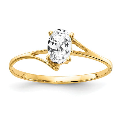 14k 6x4mm Oval Cubic Zirconia Bypass Ring