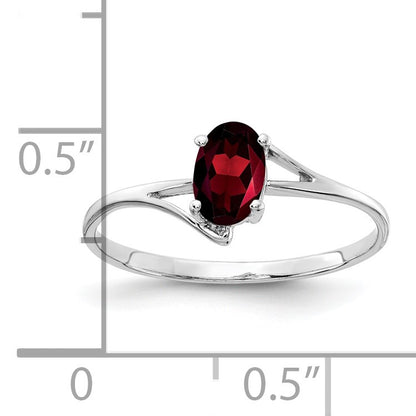 14k White Gold 6x4mm Oval Garnet Bypass Ring