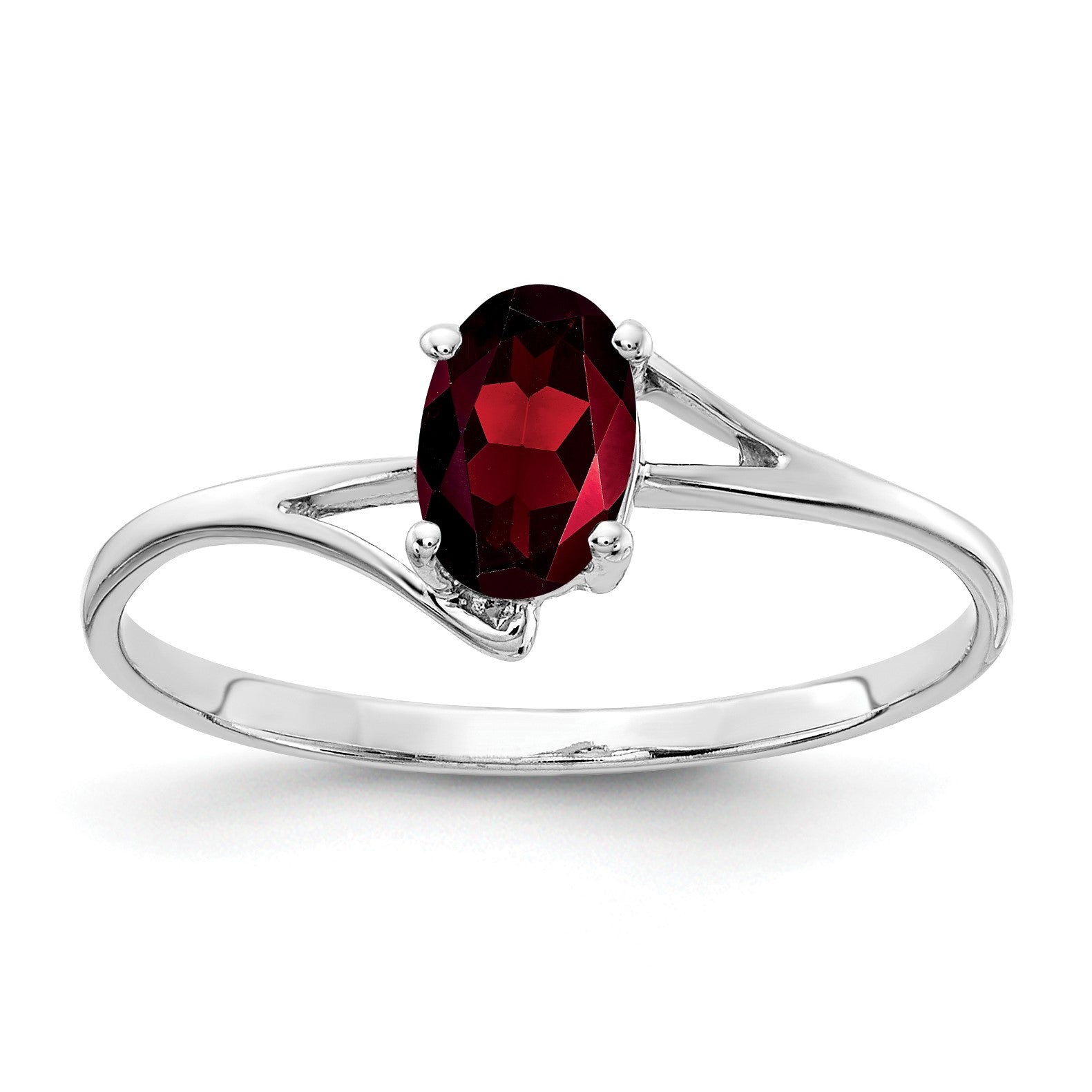 14k White Gold 6x4mm Oval Garnet Bypass Ring