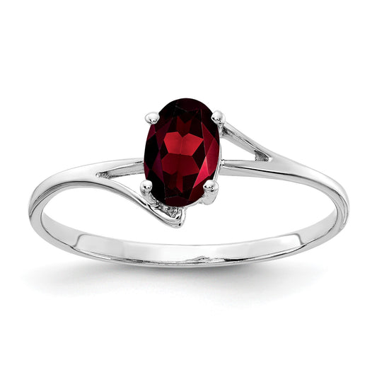 14k White Gold 6x4mm Oval Garnet Bypass Ring