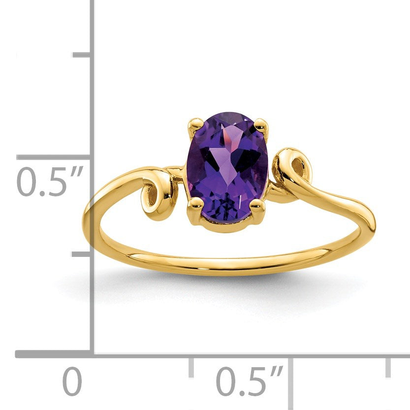 14k 7x5mm Oval Amethyst Checker-cut Twist Ring