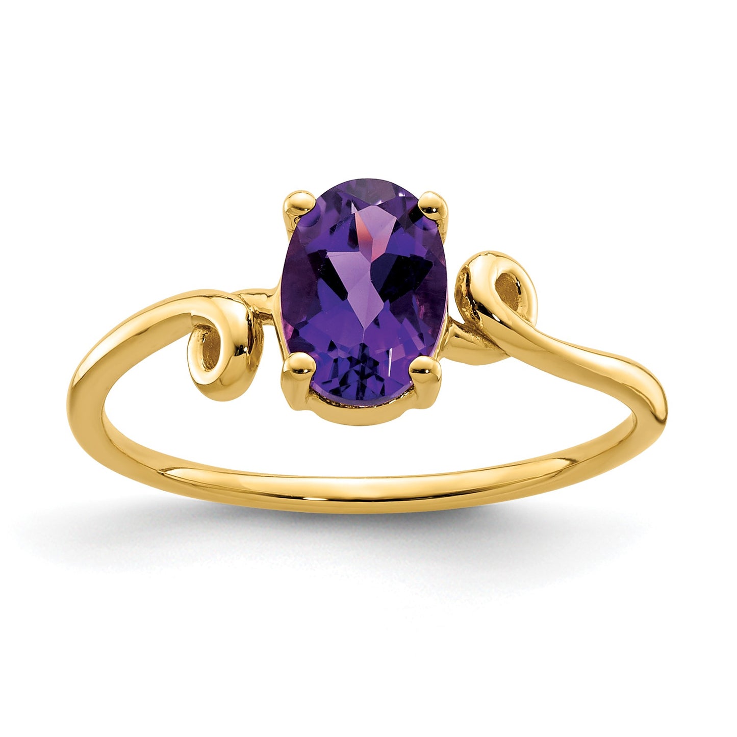 14k 7x5mm Oval Amethyst Checker-cut Twist Ring