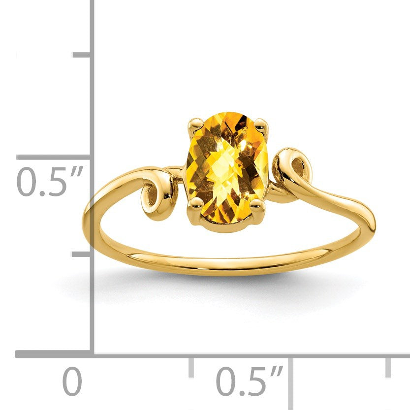 14k 7x5mm Oval Citrine Checker-cut Twist Ring