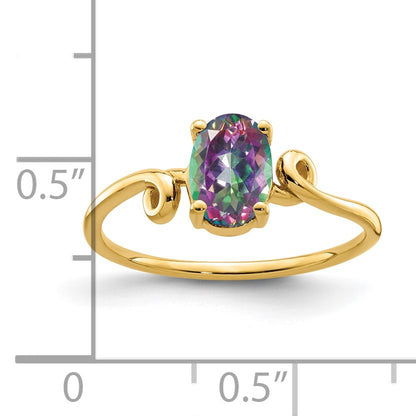 14k 7x5mm Oval Mystic Fire Topaz Ring