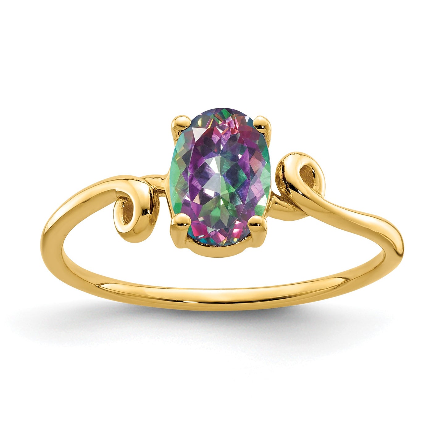 14k 7x5mm Oval Mystic Fire Topaz Ring