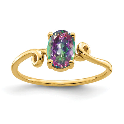 14k 7x5mm Oval Mystic Fire Topaz Ring