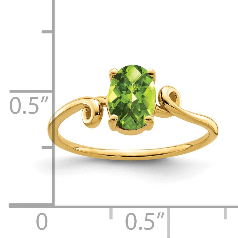 14k 7x5mm Oval Peridot Checker-cut Twist Ring