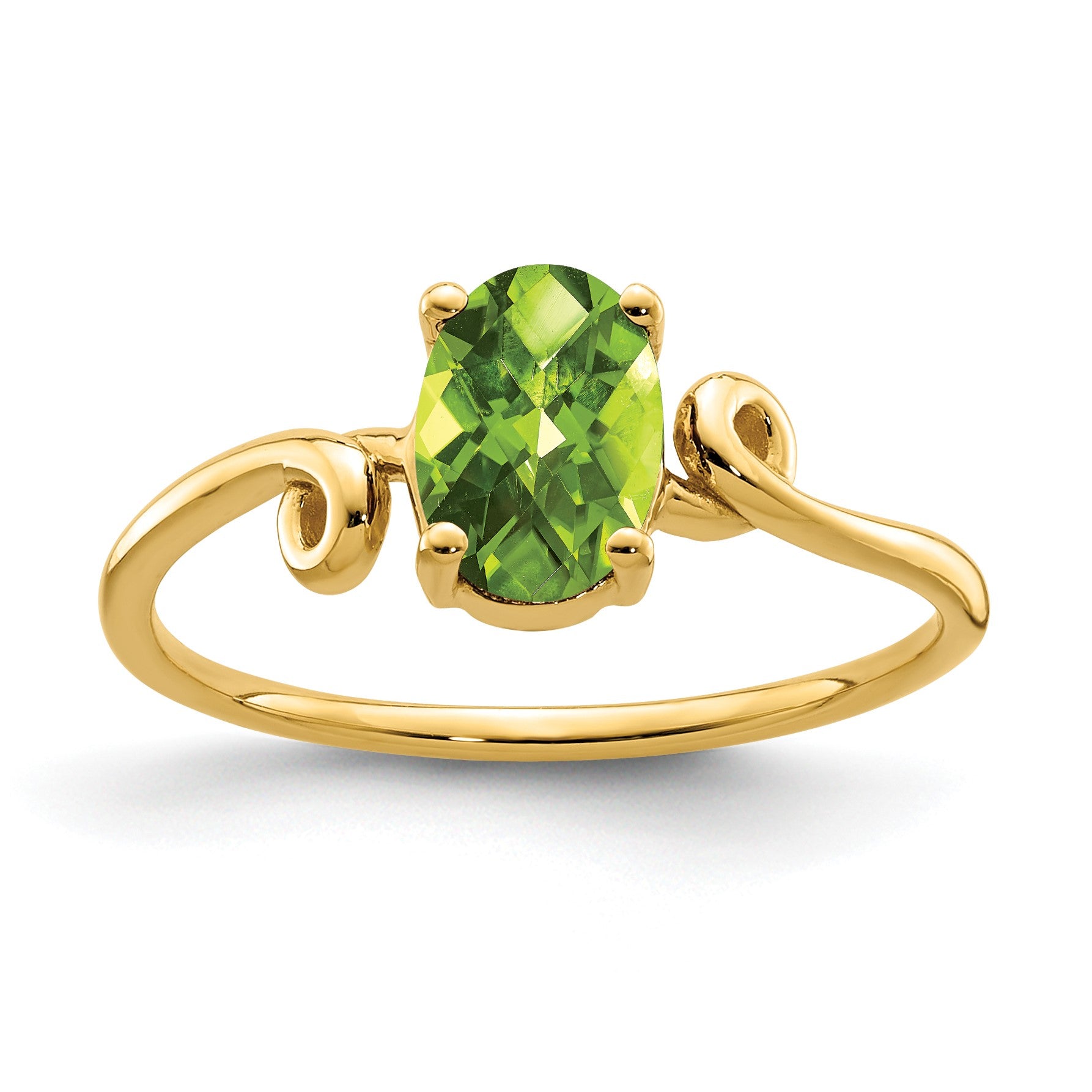 14k 7x5mm Oval Peridot Checker-cut Twist Ring