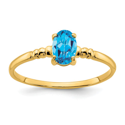 14k 6x4mm Oval Blue Topaz Ring
