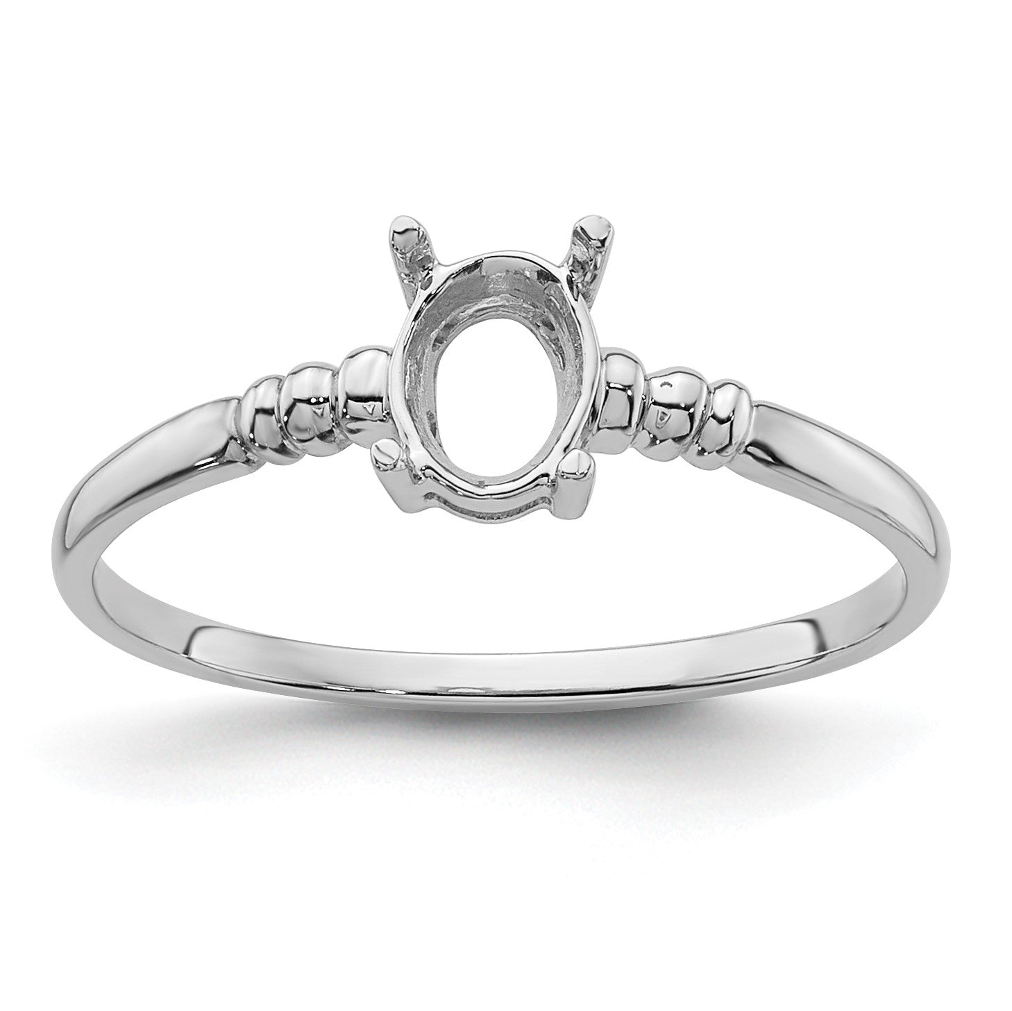 14k White Gold Holds 6x4mm Oval Gemstone Ring Mounting
