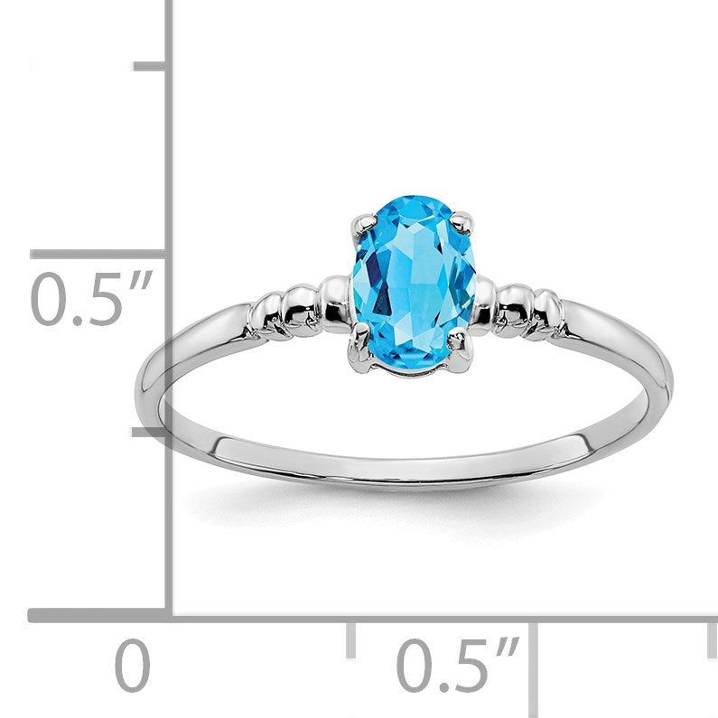 14k White Gold 6x4mm Oval Blue Topaz Ring