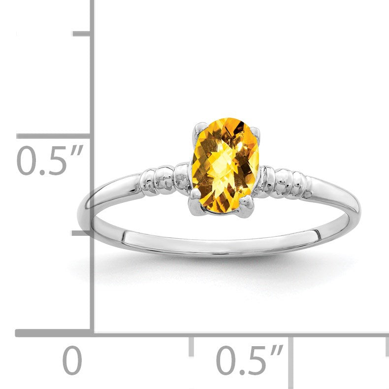 14k White Gold 6x4mm Oval Citrine Checker-cut Ring