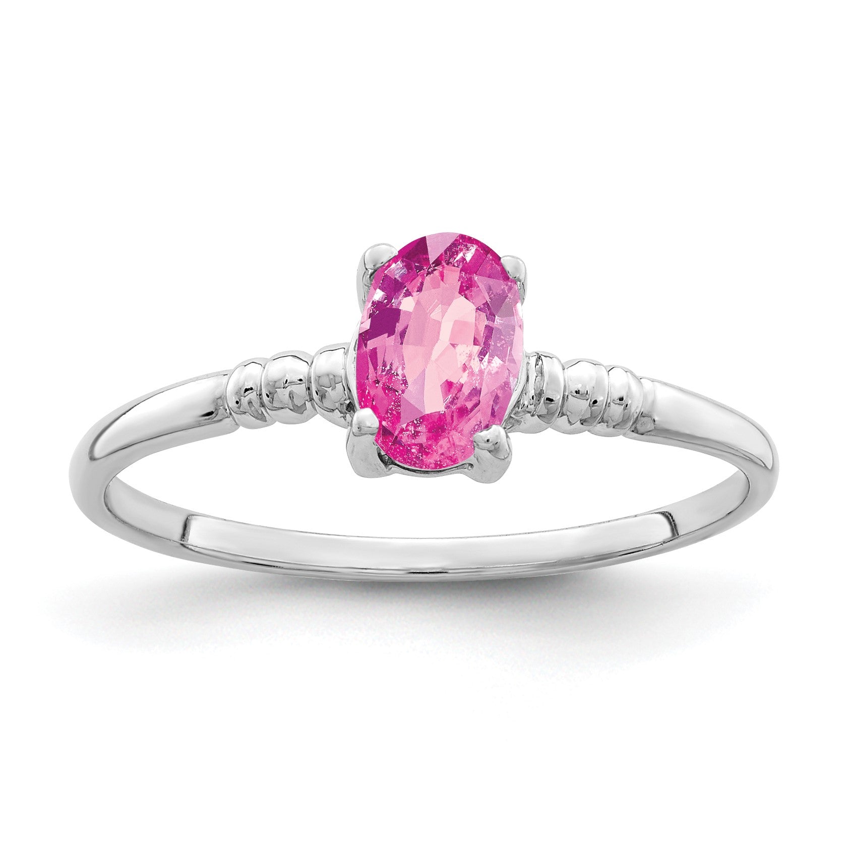 14k White Gold 6x4mm Oval Pink Sapphire Ring