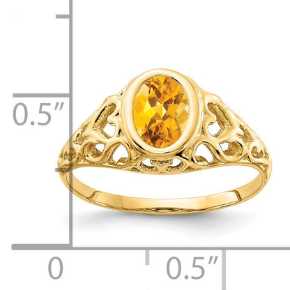 14k 7x5mm Oval Citrine Bezel Heart Filigree Ring