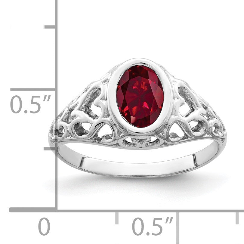 14k White Gold 7x5mm Oval Created Ruby ring