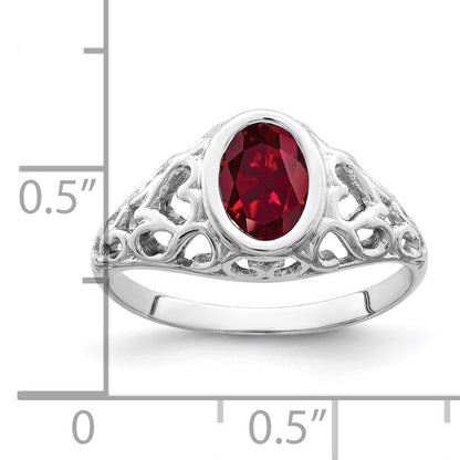14k White Gold 7x5mm Oval Created Ruby ring