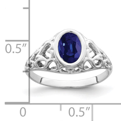 14k White Gold 7x5mm Oval Blue Sapphire Filigree Heart Ring