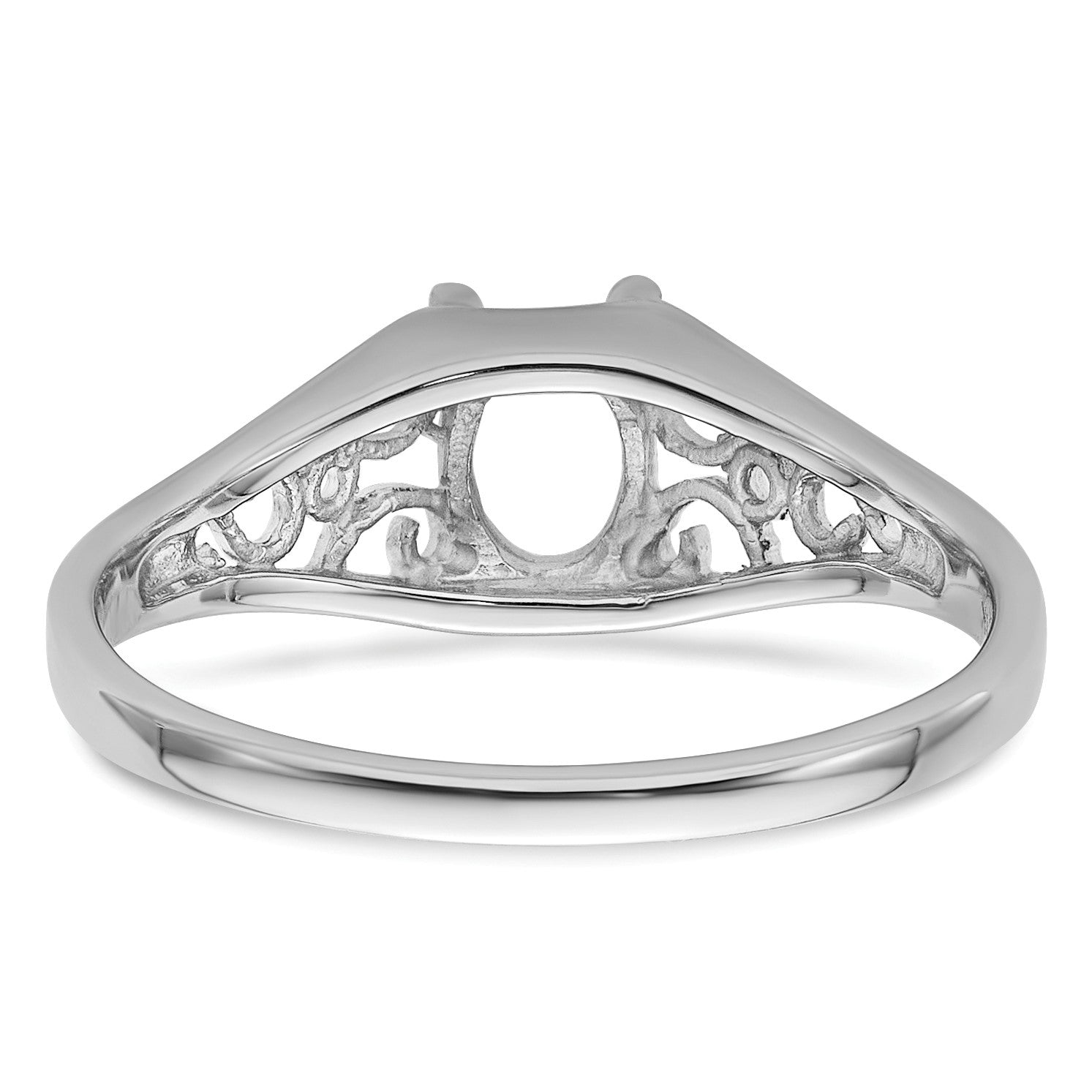 14k White Gold Holds 6x4mm Oval Gemstone Filigree Ring Mounting