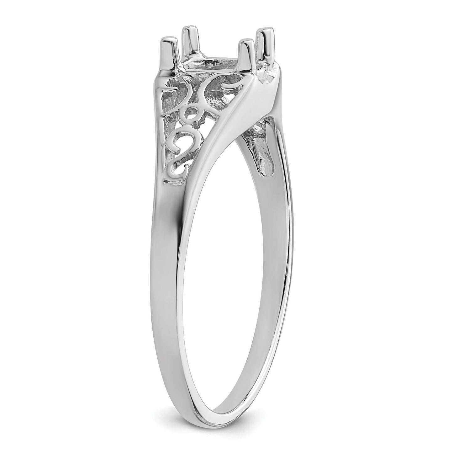 14k White Gold Holds 6x4mm Oval Gemstone Filigree Ring Mounting