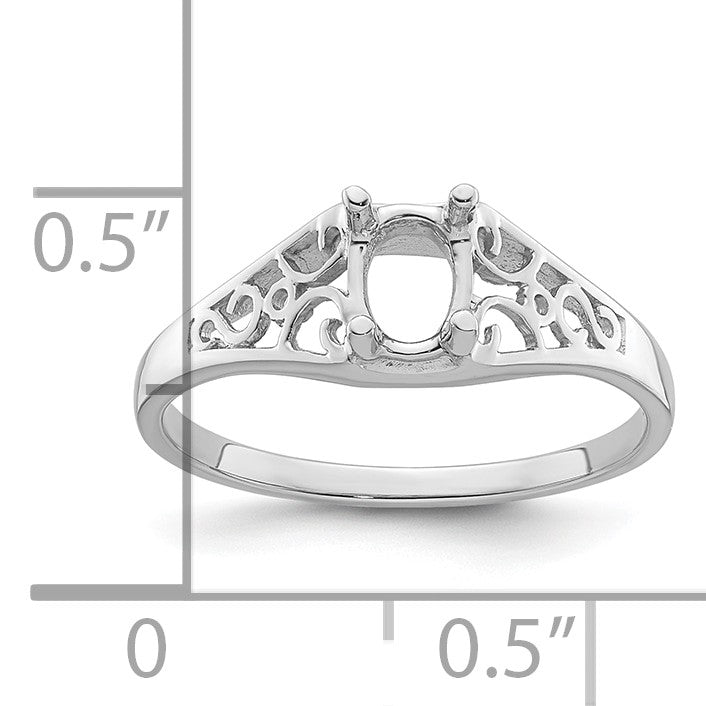 14k White Gold Holds 6x4mm Oval Gemstone Filigree Ring Mounting
