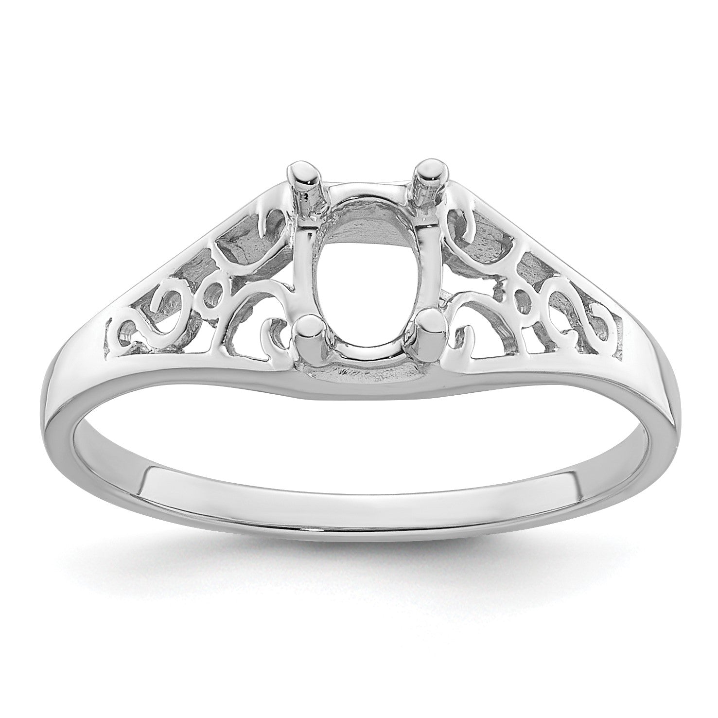 14k White Gold Holds 6x4mm Oval Gemstone Filigree Ring Mounting