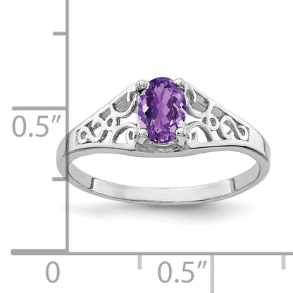 14k White Gold 6x4mm Oval Amethyst Filigree Ring