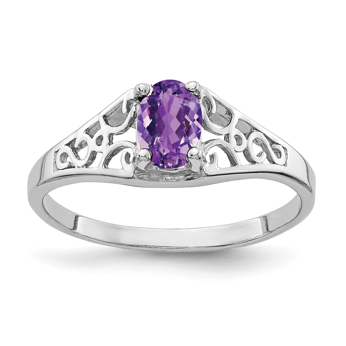 14k White Gold 6x4mm Oval Amethyst Filigree Ring