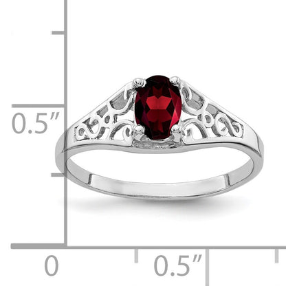 14k White Gold 6x4mm Oval Garnet Filigree Ring