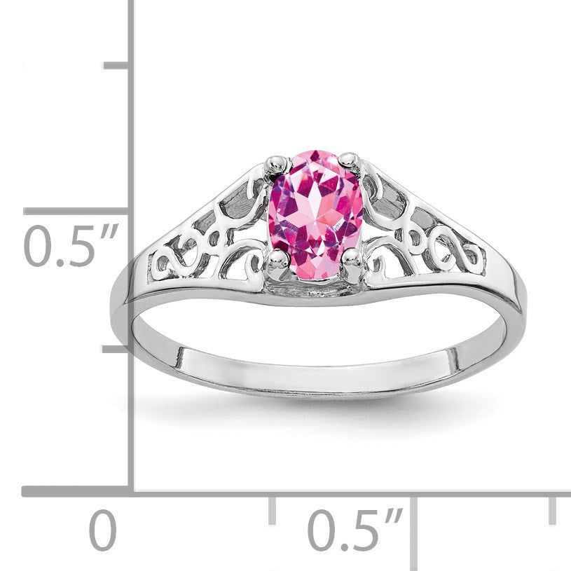 14k White Gold 6x4mm Oval Pink Sapphire Filigree Ring